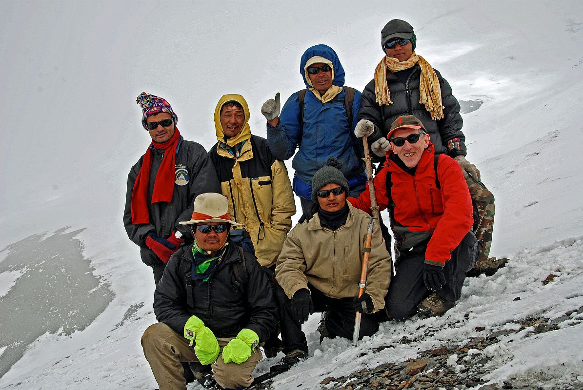 206 Crew On Ridge To Dhampus Pass. Kneeling Gyan Tamang, Pemba Rinji, Jerome Ryan. Standing Nima Dorje,Mingma, Kumar, Tenzin